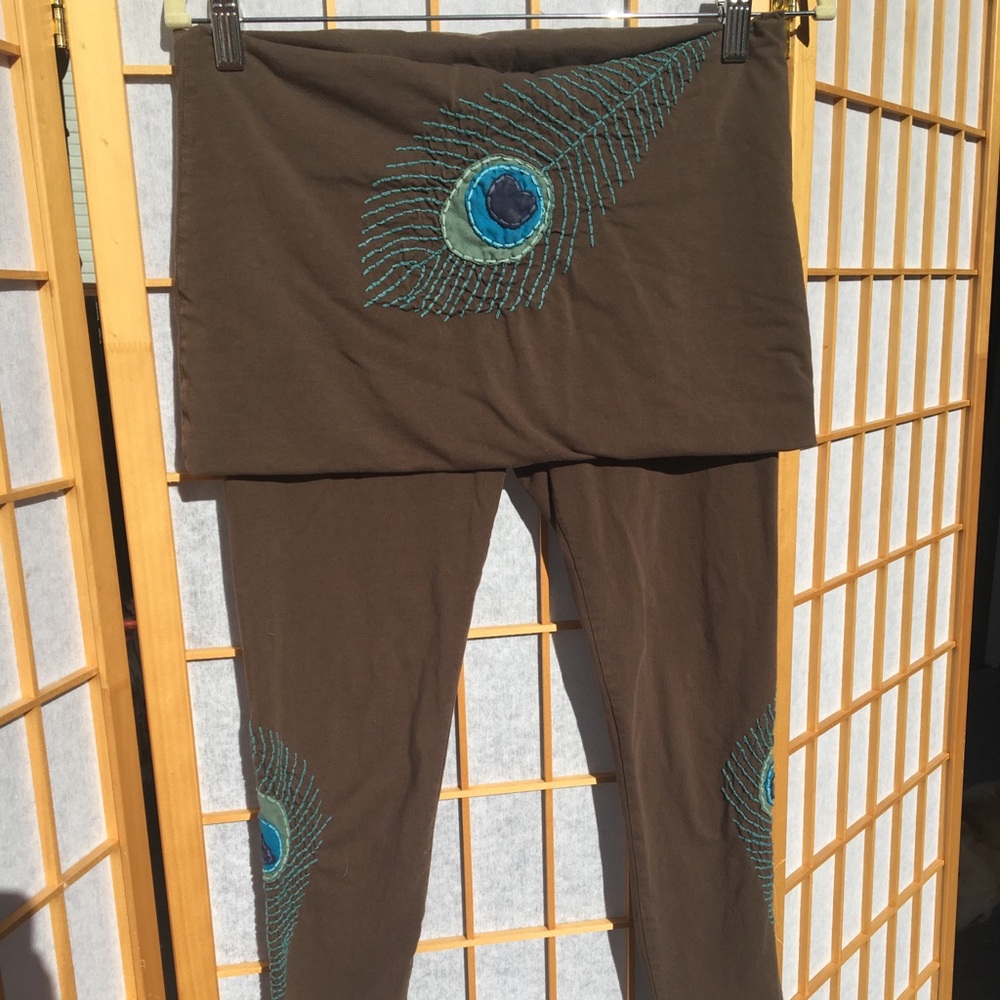 Synergy Brown Peacock Fold-over Yoga Leggings